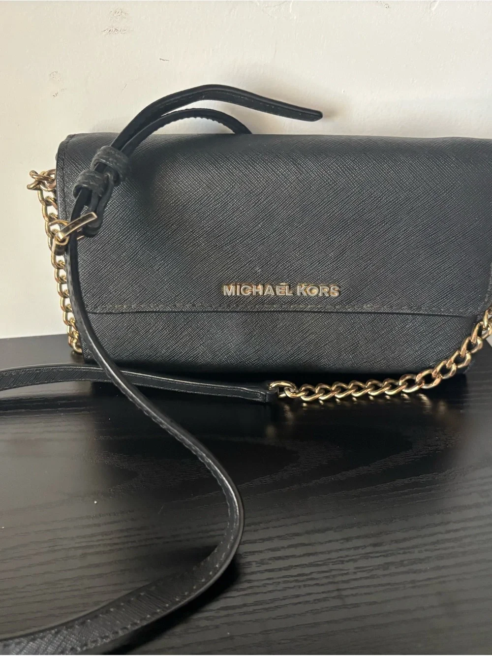 Michael Kors Black Saffiano Leather Wallet with Gold Logo